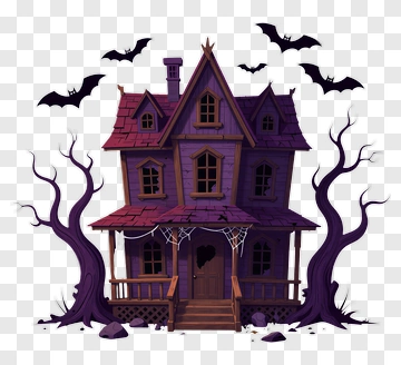 Haunted House With Bats And Trees PNG