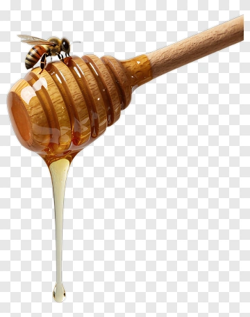 Honey Dripping From A Wooden Dipper With A Bee PNG