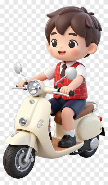 Cartoon Boy Riding A Scooter PNG