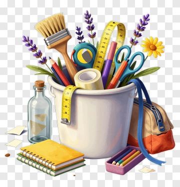 Art Supplies In A White Bucket PNG