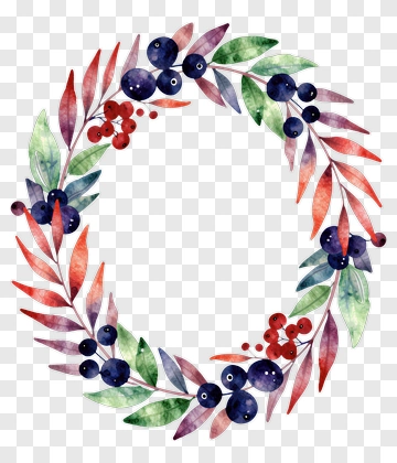 Watercolor Floral Wreath With Berries PNG