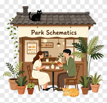 Couple Enjoying Coffee At Park Schematics Cafe PNG