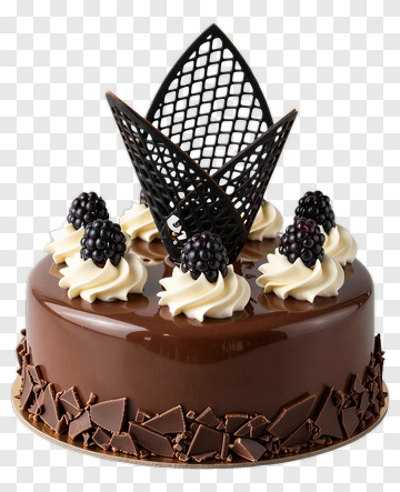 Chocolate Cake With Blackberries And Decorative Topping PNG