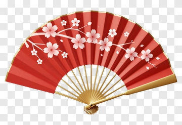 Red Fan With Cherry Blossom Design PNG