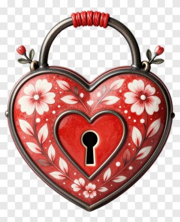 Heart-Shaped Lock With Floral Design PNG