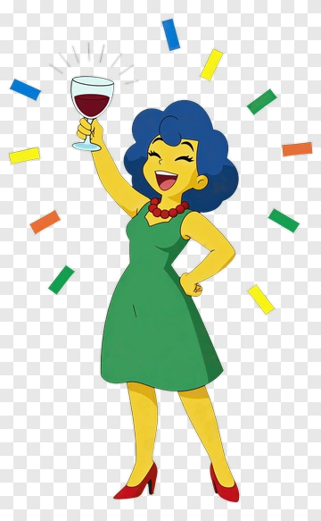 Cartoon Woman Celebrating With A Glass Of Wine PNG