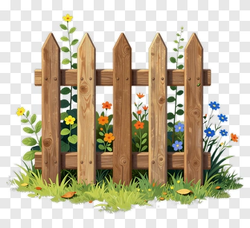 Wooden Fence With Colorful Flowers PNG