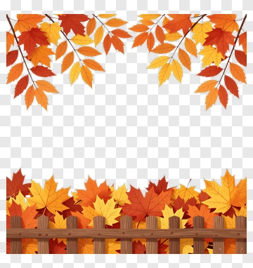 Colorful Autumn Leaves With Wooden Fence PNG