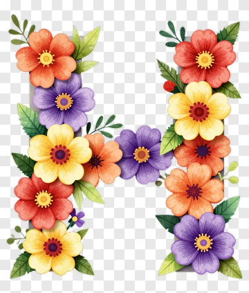 Colorful Floral Letter H PNG