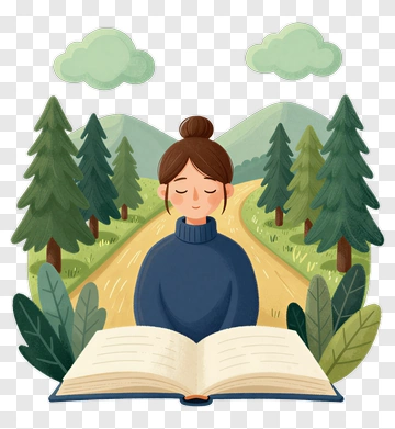 Woman Reading A Book In A Forest PNG