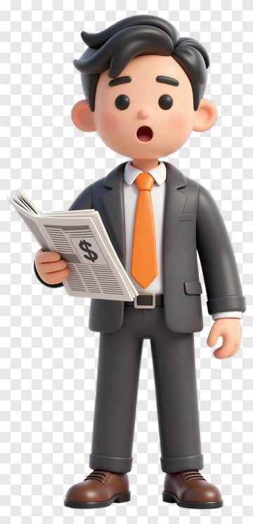 Cartoon Businessman Holding A Newspaper PNG