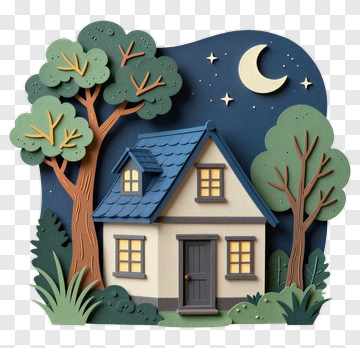 Colorful House Surrounded By Trees At Night PNG
