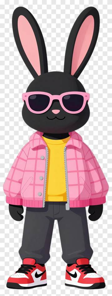 Cartoon Rabbit Wearing Stylish Outfit PNG