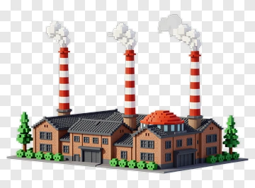 3D Factory With Smoke Stacks PNG