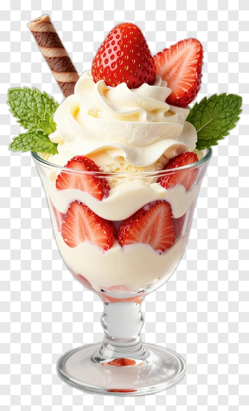 Strawberry Ice Cream Sundae With Whipped Cream PNG