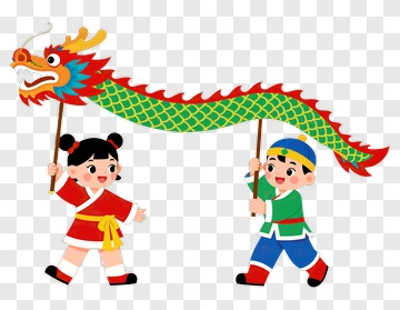 Children Holding A Dragon Dance Costume PNG
