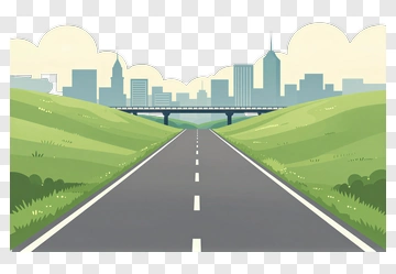 City Road With Green Fields And Skyline PNG