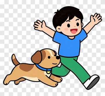 Happy Boy Running With Dog PNG