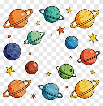 Colorful Planets And Stars In Space PNG