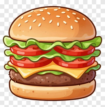 Cartoon Hamburger With Lettuce And Tomato PNG