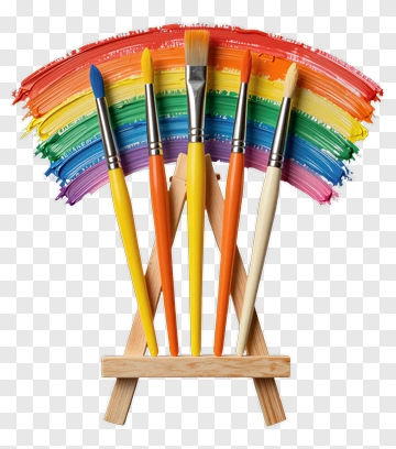 Colorful Paint Brushes With Rainbow Strokes PNG