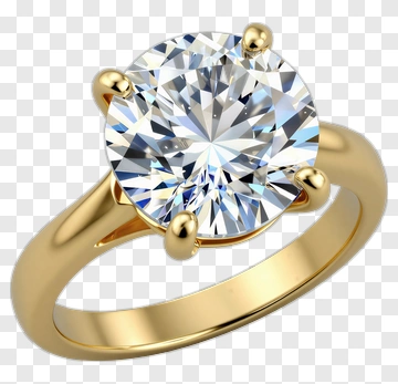 Gold Engagement Ring With Round Diamond PNG