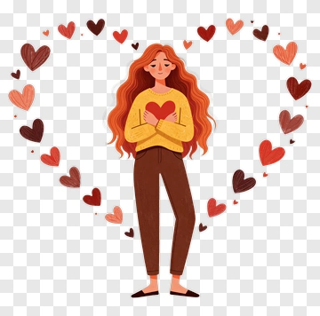 Woman Holding A Heart Surrounded By Love Hearts PNG