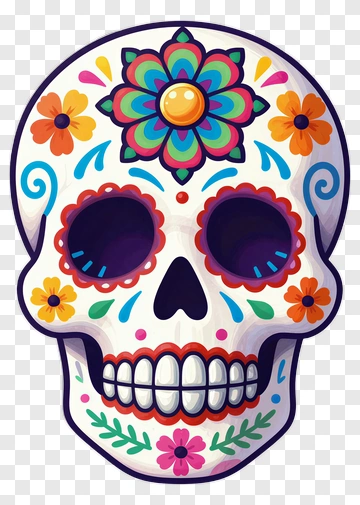 Colorful Sugar Skull With Floral Patterns PNG