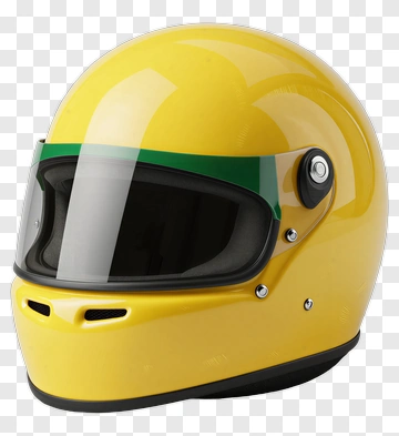 Yellow Racing Helmet With Green Stripe PNG
