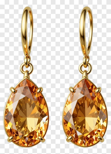 Gold Earrings With Orange Gemstones PNG