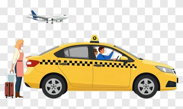 Taxi With Passenger And Airplane In Background PNG