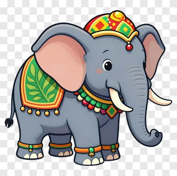 Cartoon Elephant With Decorative Accessories PNG