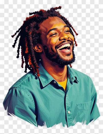 Smiling Man With Dreadlocks Wearing A Turquoise Shirt PNG