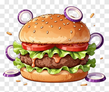 Cartoon Hamburger With Lettuce And Tomato PNG