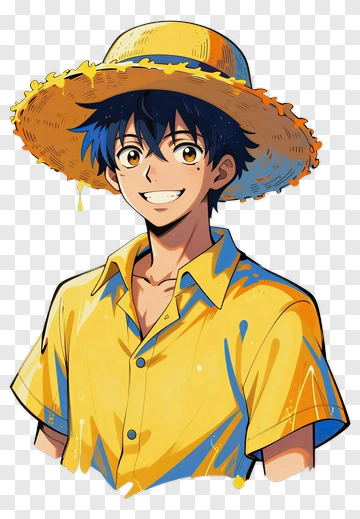 Cartoon Boy Wearing A Straw Hat PNG