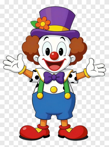 Cartoon Clown With Purple Hat And Colorful Outfit PNG