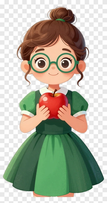 Cartoon Girl Holding An Apple PNG