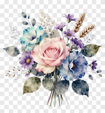 Watercolor Flower Bouquet With Roses And Wildflowers PNG