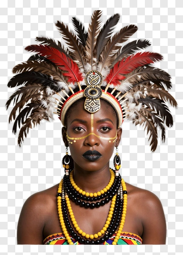 Woman In Traditional African Headdress And Jewelry PNG