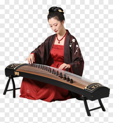 Woman Playing A Guzheng In Traditional Clothing PNG
