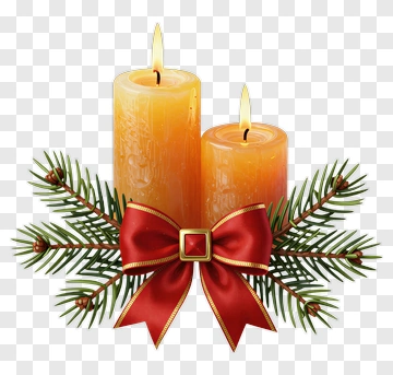 Christmas Candles With Pine And Red Bow PNG