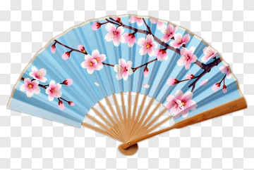 Decorative Fan With Cherry Blossom Design PNG