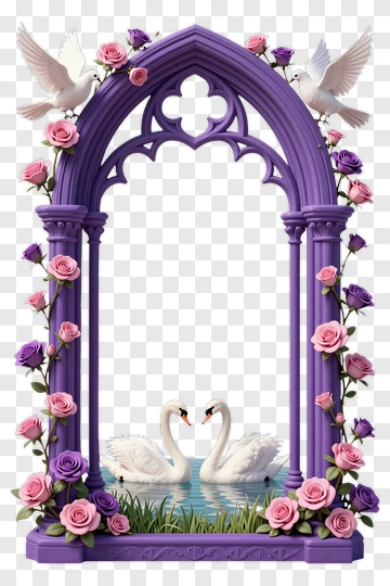 Purple Archway With Swans And Flowers PNG