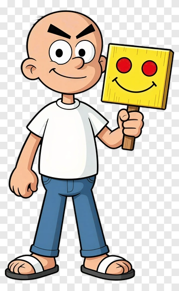 Cartoon Boy Holding A Smiley Face Sign PNG