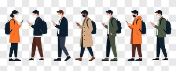 Stylish Young Adults Walking And Using Smartphones PNG