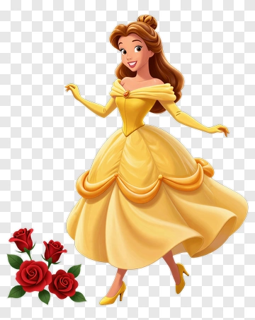 Belle In A Yellow Dress With Roses PNG