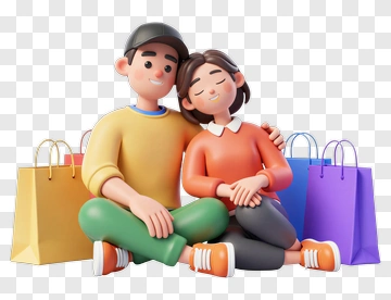 Cartoon Couple Sitting With Shopping Bags PNG