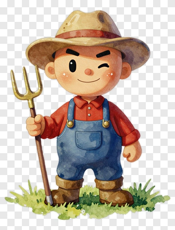 Cartoon Farmer Holding A Pitchfork PNG