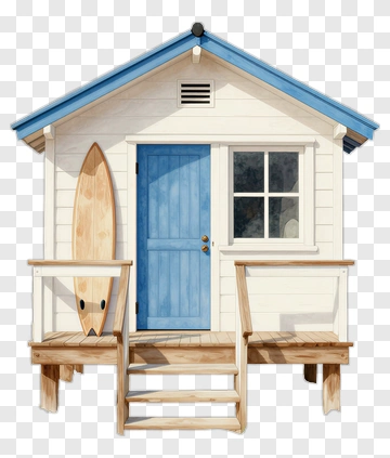 Beach House With Surfboard PNG