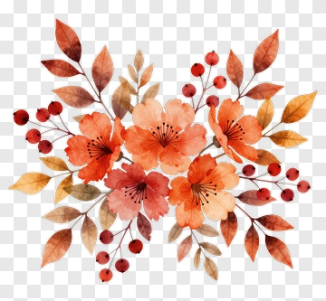 Watercolor Floral Arrangement With Orange Flowers PNG
